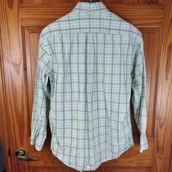 Tommy Hilfiger Plaid Shirt Large Green White Blue Cotton Button Down - Picture 2 of 6